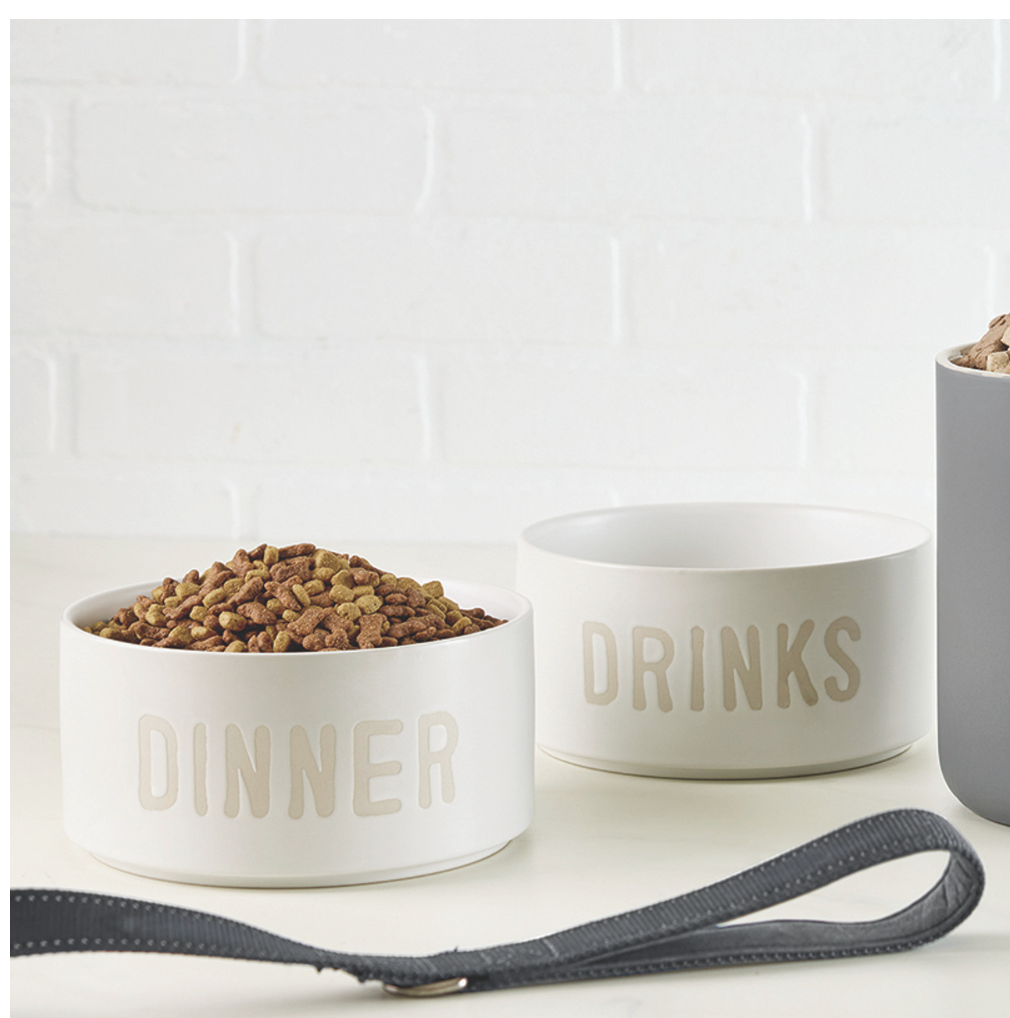 Face to Face Ceramic Stackable Pet Bowls - Dinner & Drinks - Set of 2