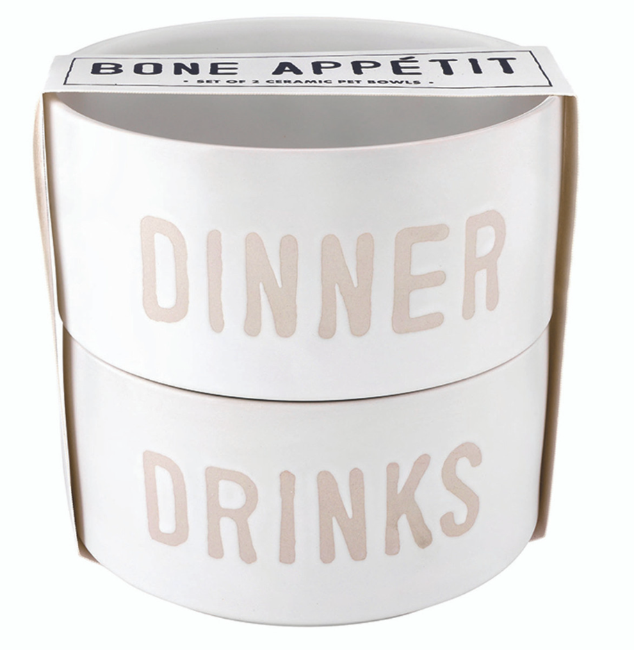 Face to Face Ceramic Stackable Pet Bowls - Dinner & Drinks - Set of 2