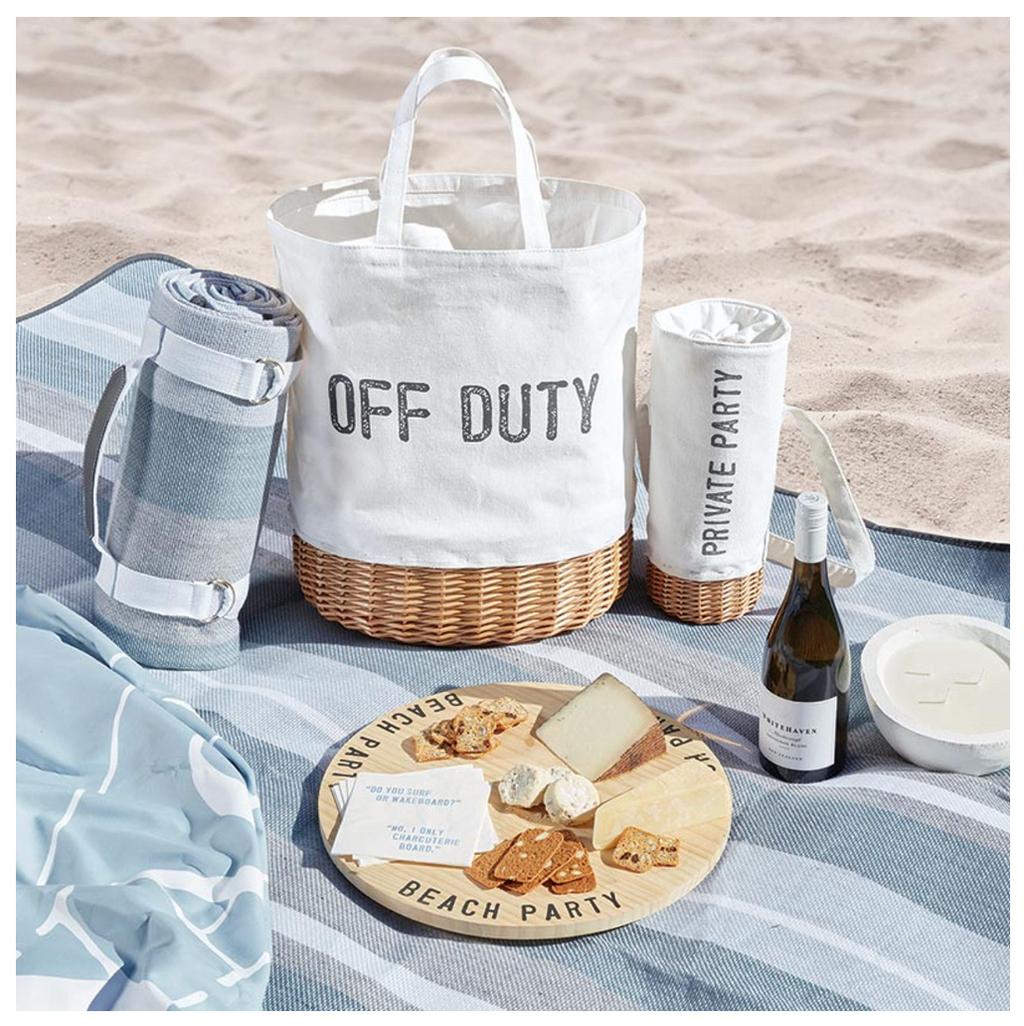 Face to Face Picnic Blanket - Grey + White + Blue