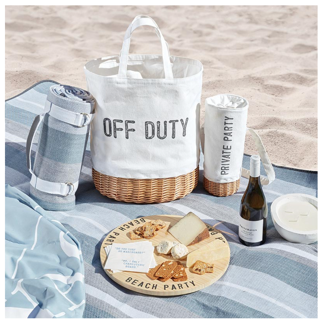 Face to Face Picnic Blanket - Grey + White + Blue