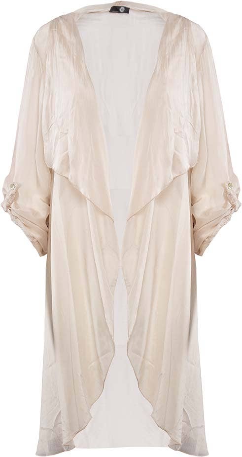 Luna Jacket - Lightweight Cascading Front Jacket: JEANS / 70% Viscose 30% SIlk / L