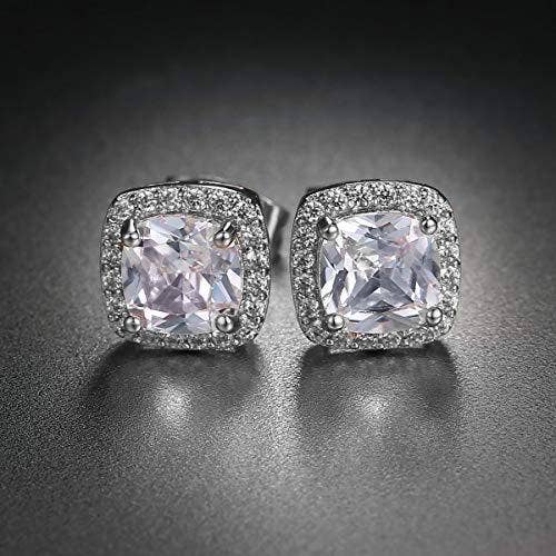 3.50 CTTW Cushion Cut Cubic Zirconia Sterling Silver Studs: White Gold