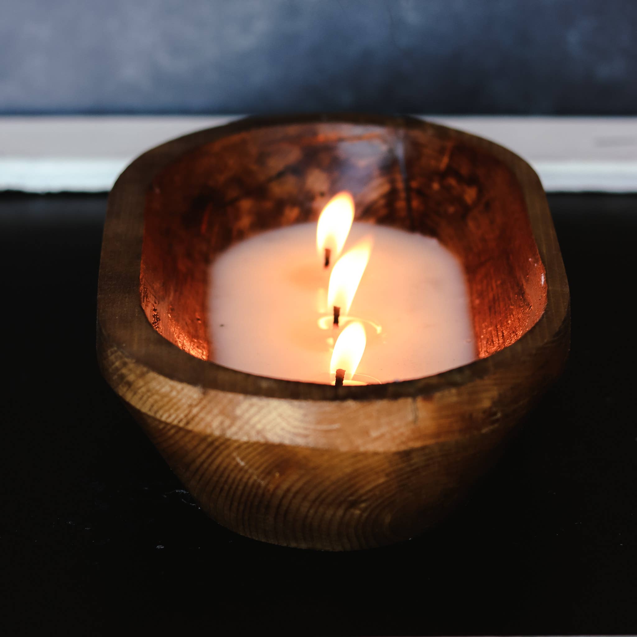 SPRING & SUMMER: 3 Wick Natural Wood Dough Bowl Soy Candle: Vanilla Bean Nectarine