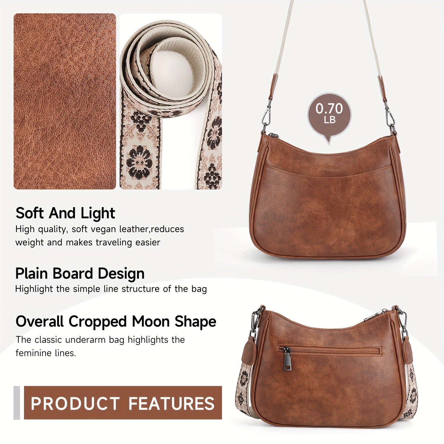 Vintage Crossbody Bag Chic Shoulder Purse Adjustable Strap — product image