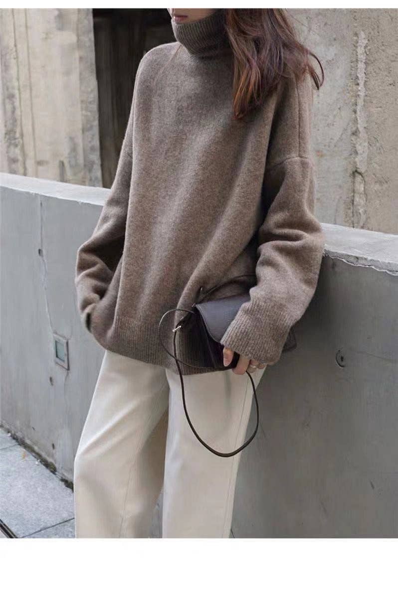 Chic HighNeck Knit Sweater FallWinter Style: Crisp White / One Size Fits Most.
