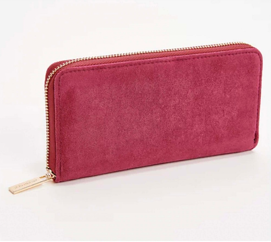 Zip Around Faux Suede Wallet: Black — product image
