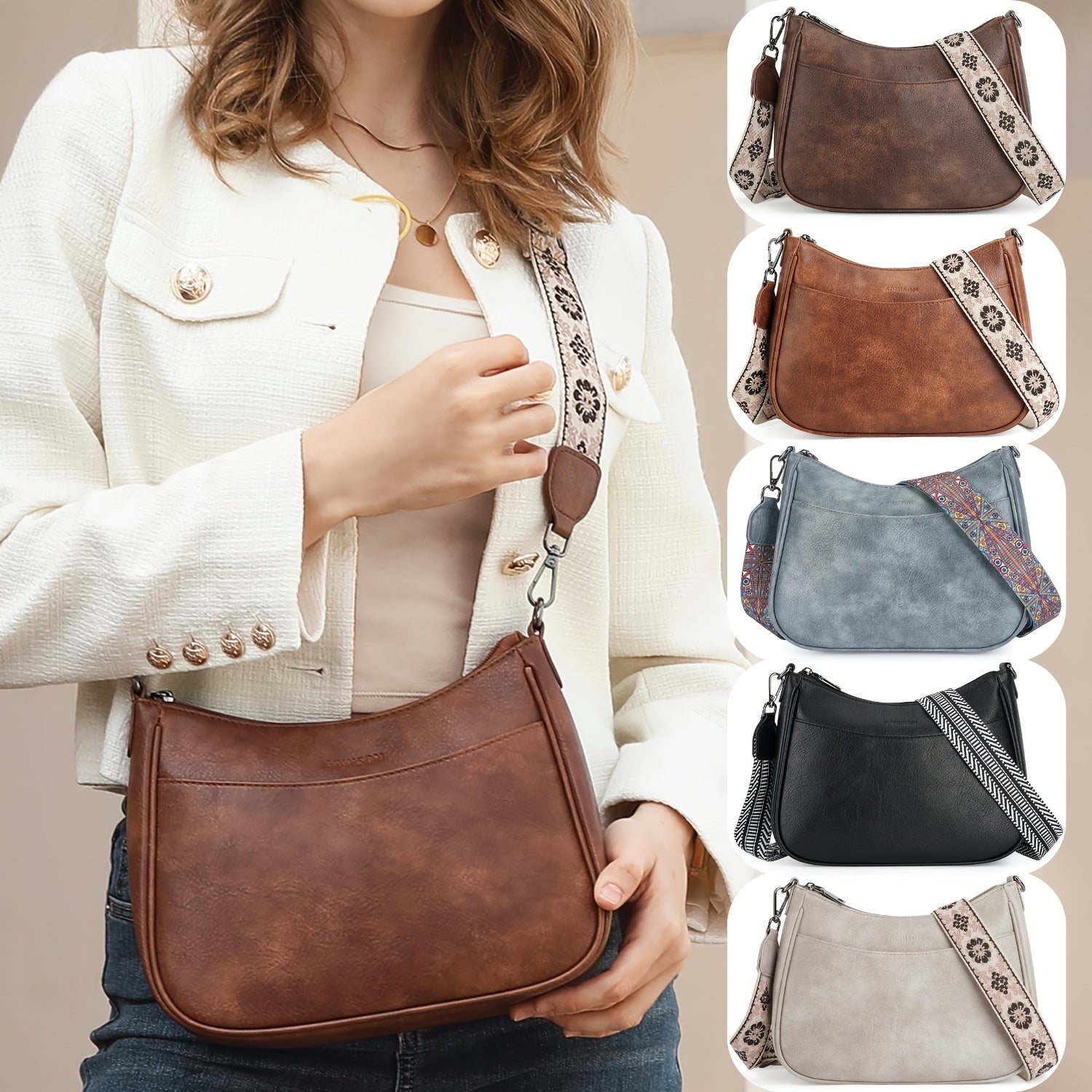 Vintage Crossbody Bag Chic Shoulder Purse Adjustable Strap — product image