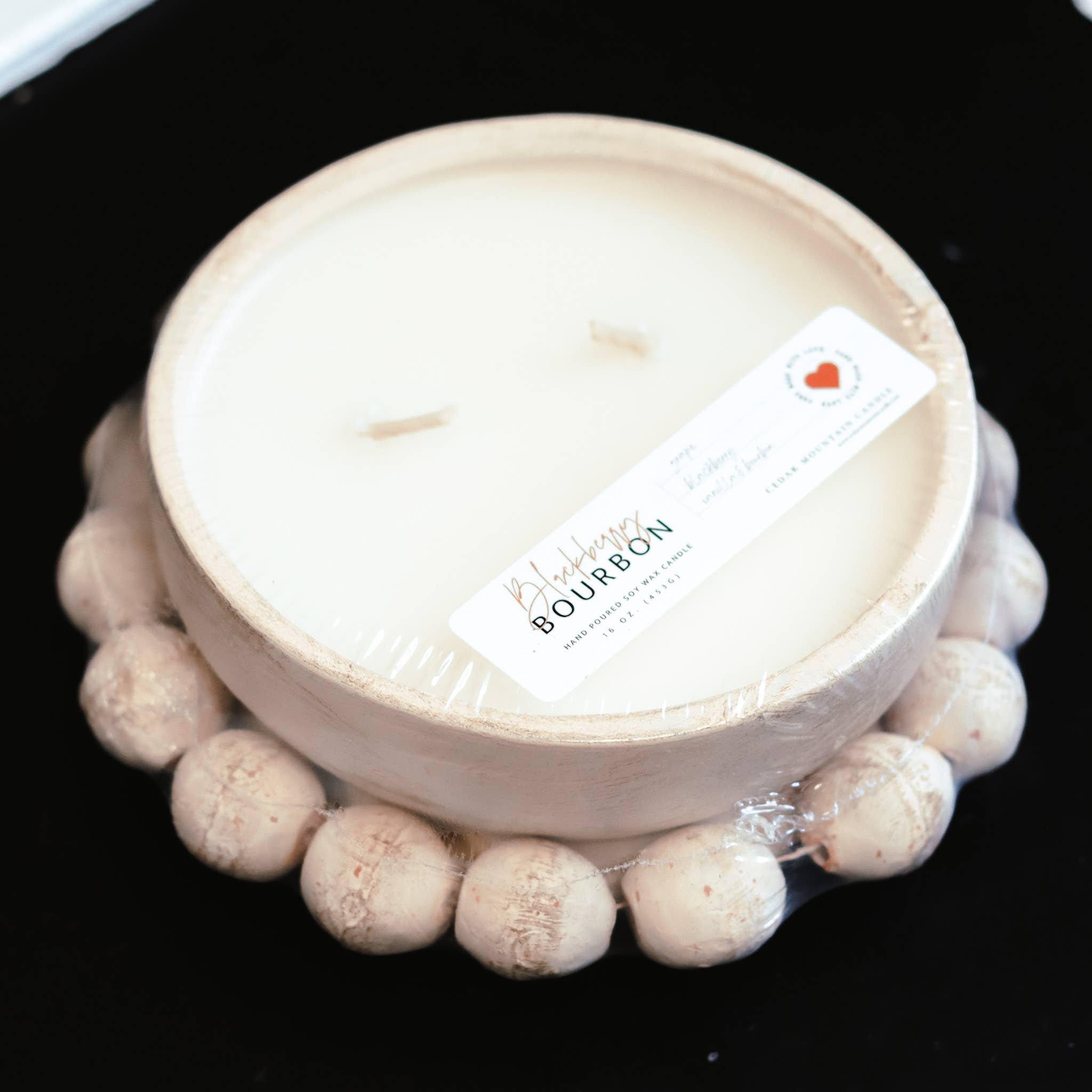 Pottery Bowl Candle with Clay Beads - Choose Your Scent: Lavender & Spring Apricot