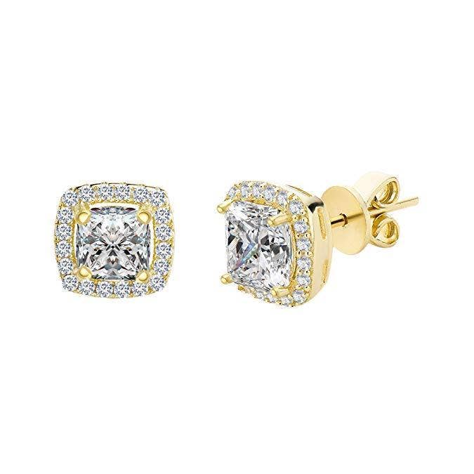 3.50 CTTW Cushion Cut Cubic Zirconia Sterling Silver Studs: White Gold