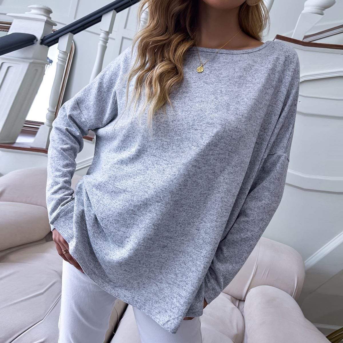 Solid Boat Neck Sweatshirt.