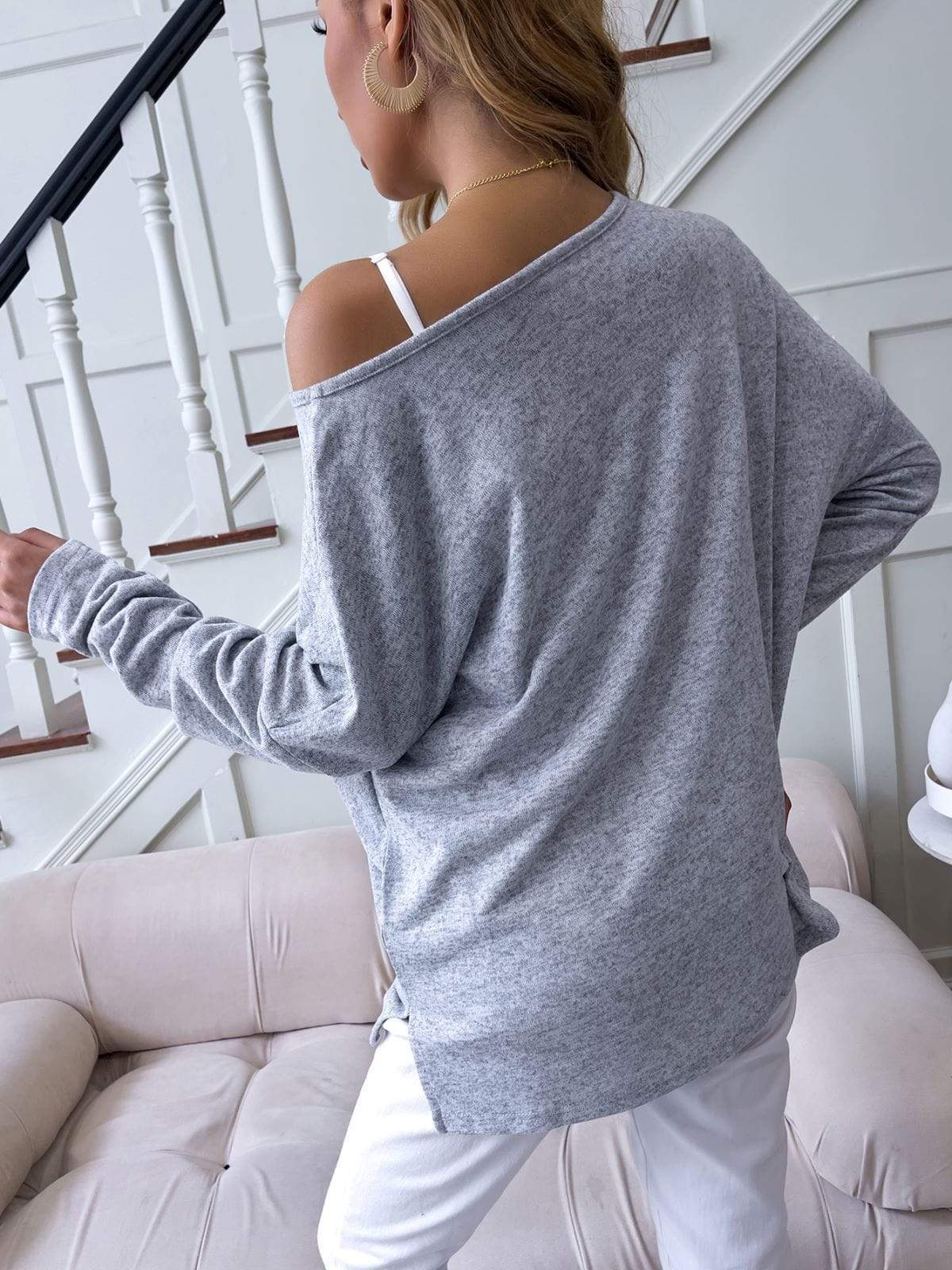 Solid Boat Neck Sweatshirt.