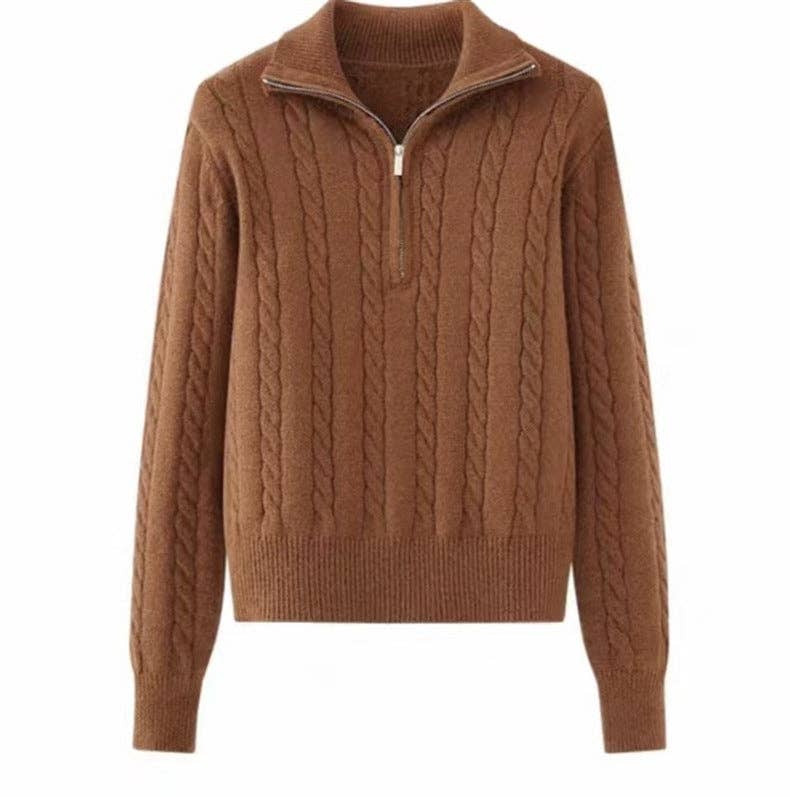 Chic Zip Collar Knit Top Effortless Style Cozy Warmth: Light Gray / One Size