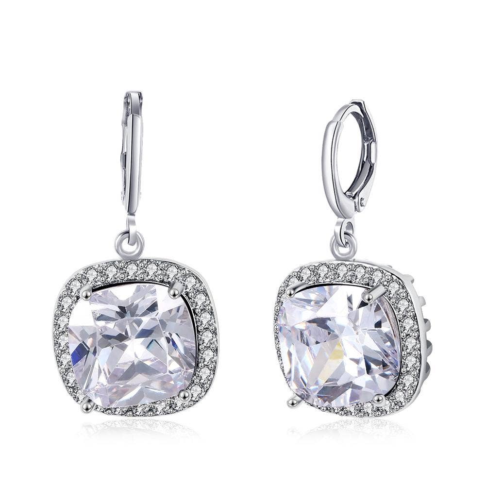 Halo Cut Pav'e Simulated Diamond Lever Back Earrings Set in