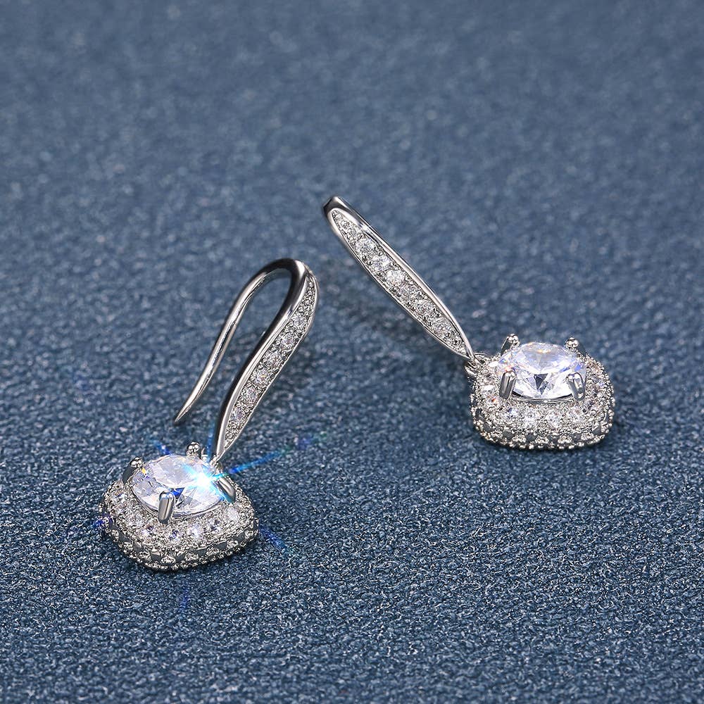 Cubic Zirconia Diamond Pendant Earrings: White