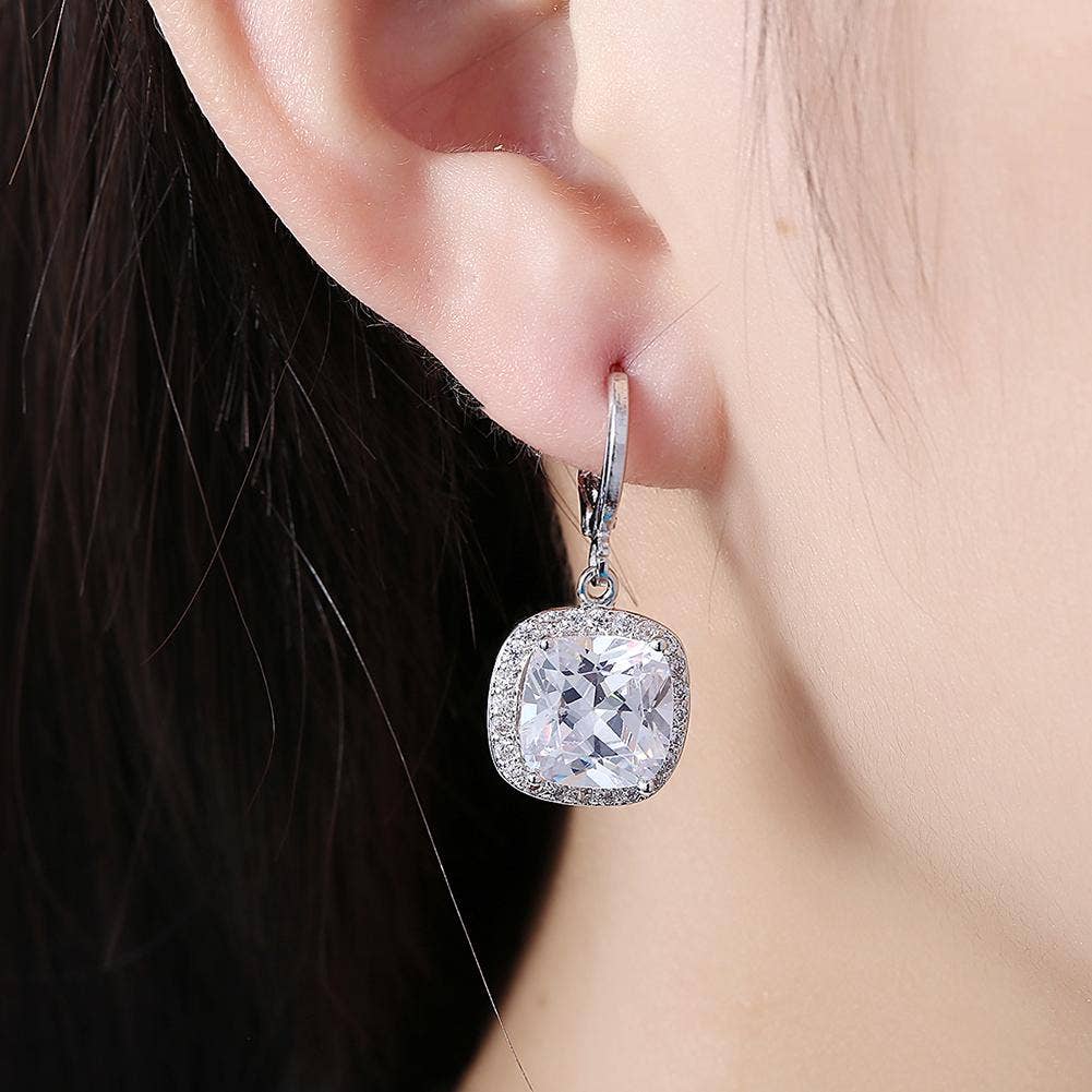 Halo Cut Pav'e Simulated Diamond Lever Back Earrings Set in