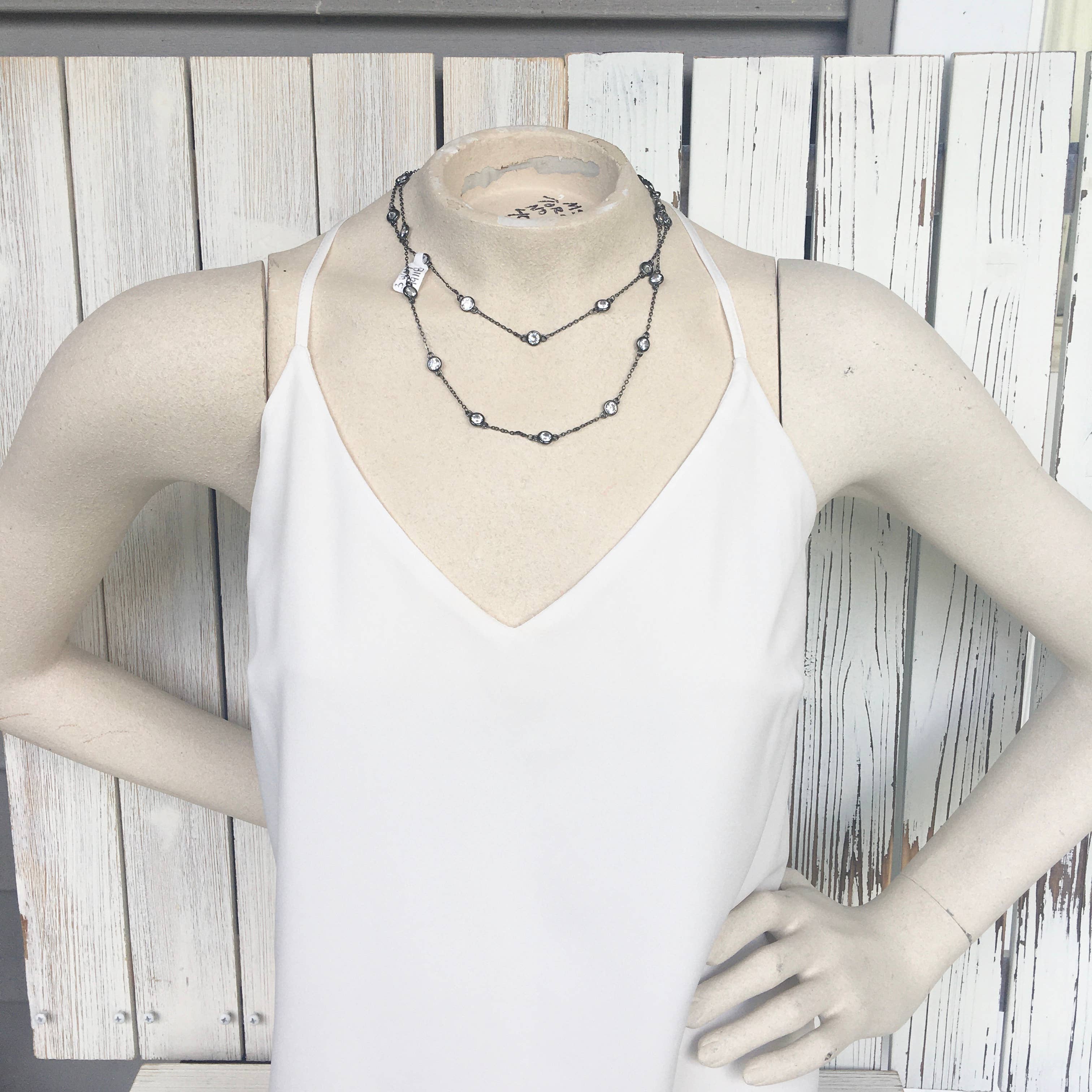 Crystal chain long necklace, wrap, gunmetal, edgy, glam