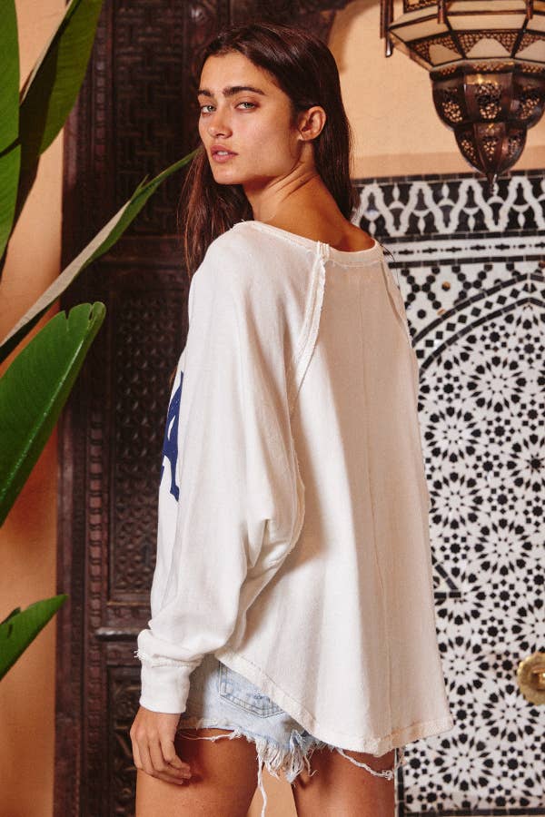 T1139-1B Graphic Semi- Crop Top, Gameday: OFF WHITE / S-M-L (2-2-2)