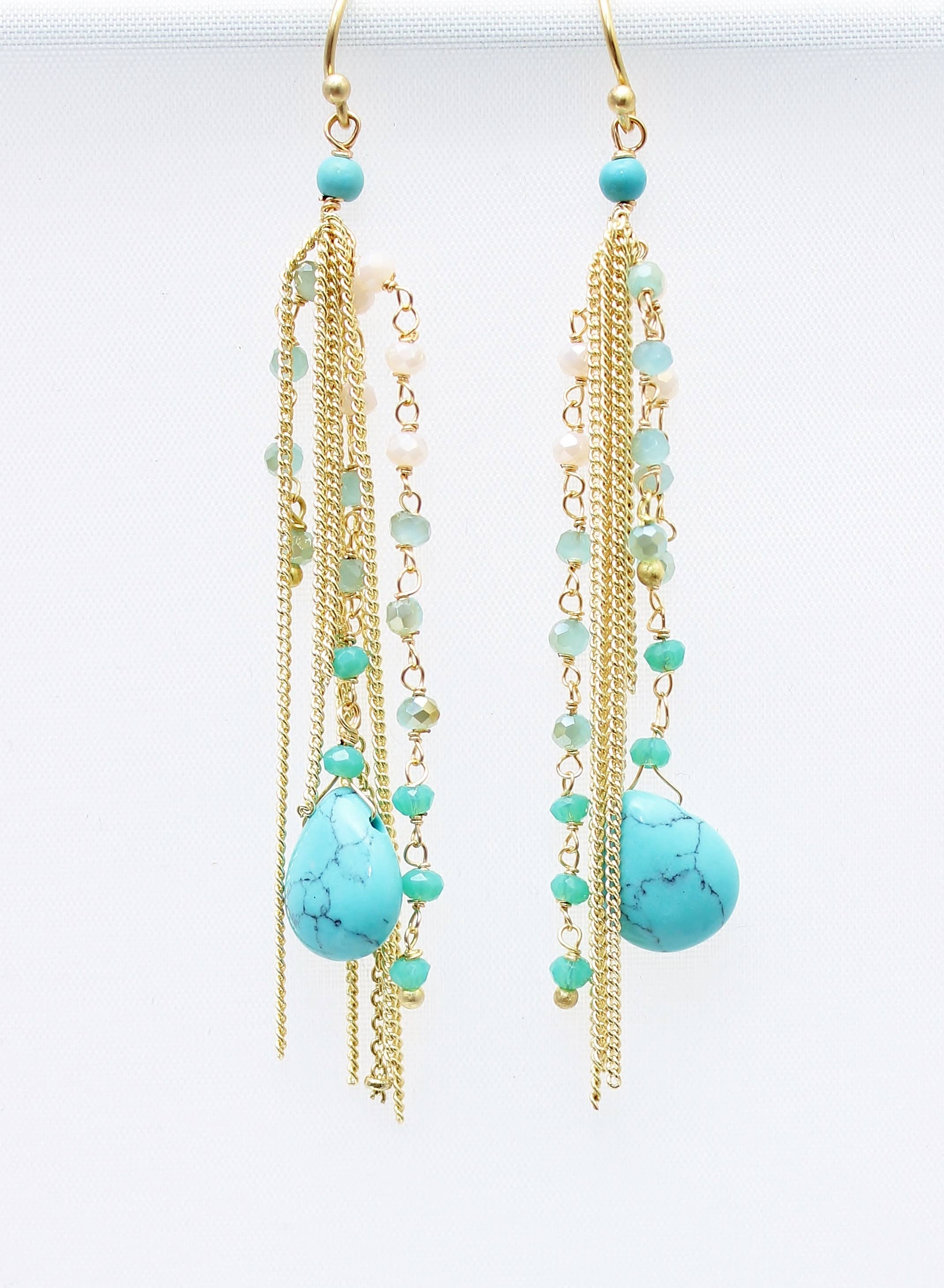 Thai Crystal Fringe Earrings: Green