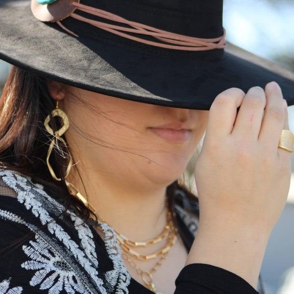 Matte Gold Hoop Earrings with Oval Hoop Dangle — product image