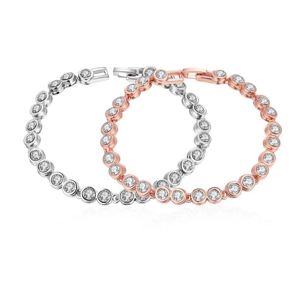 3.00 Tennis Bracelet 18k White Gold Plated with Swarovski: White Gold