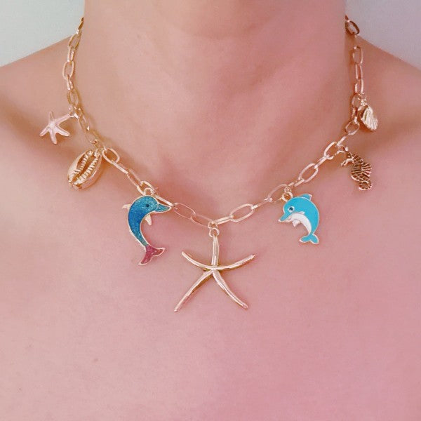 Ocean Play Charm Necklace Dolphin, Starfish Shell — product image