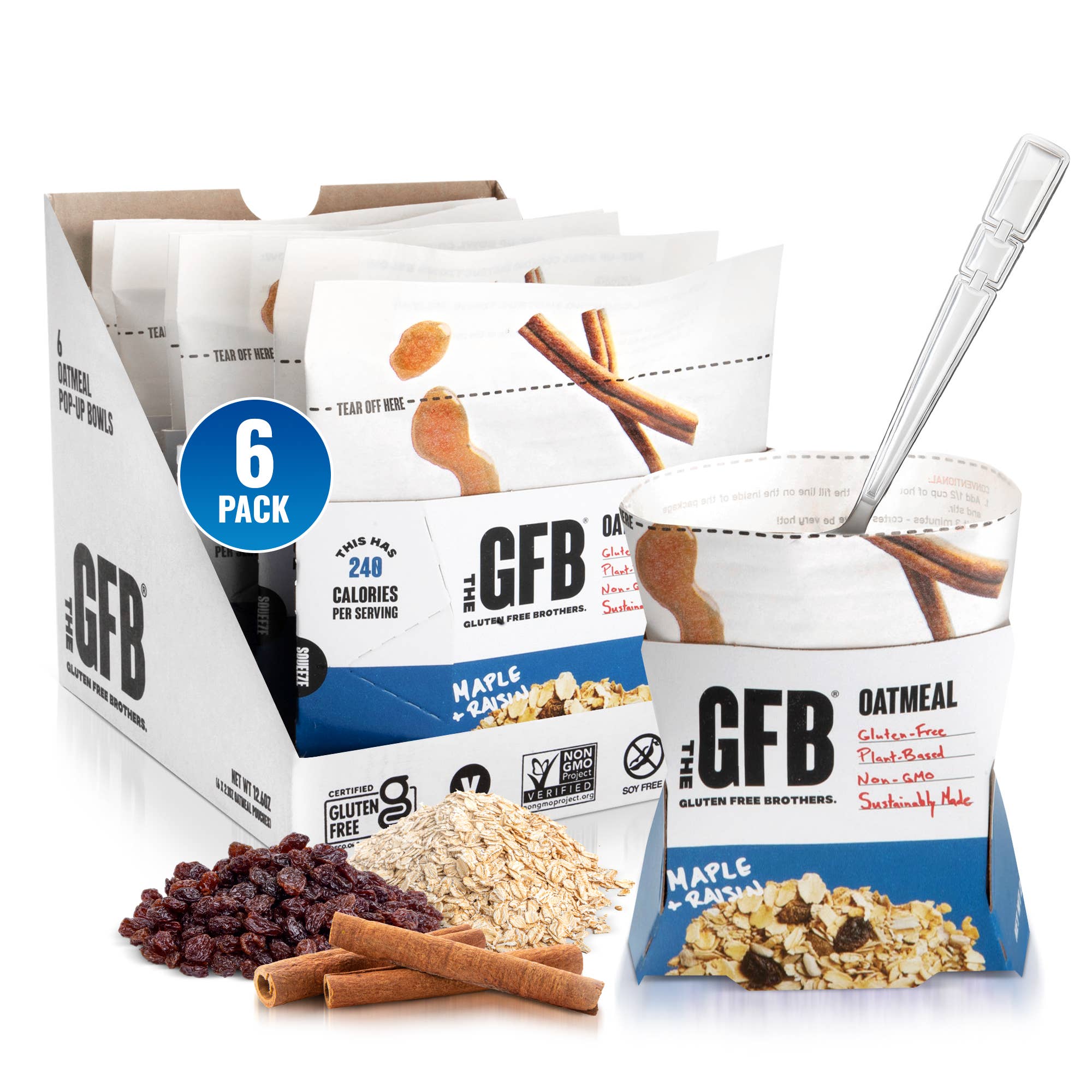 The GFB: Maple Raisin Gluten Free Protein Oatmeal Pop-Up Cup 6 pck — product image