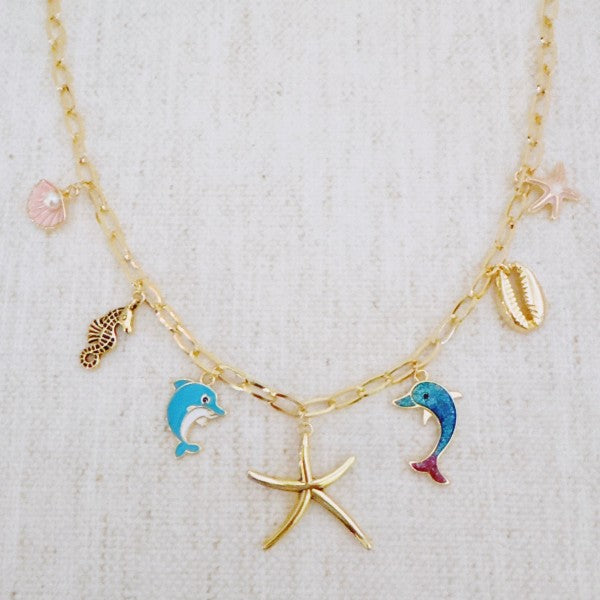 Ocean Play Charm Necklace Dolphin, Starfish Shell — product image