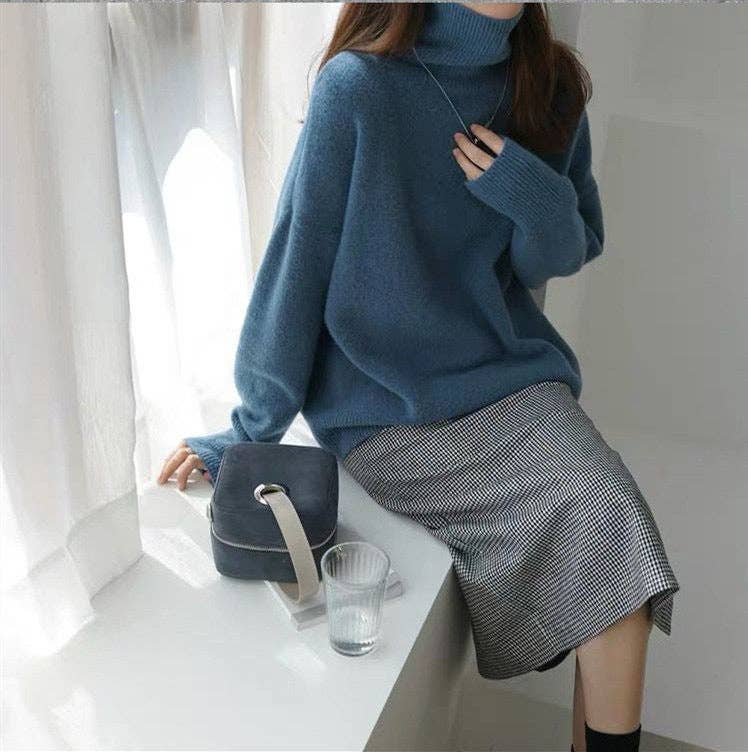 Chic HighNeck Knit Sweater FallWinter Style: Crisp White / One Size Fits Most