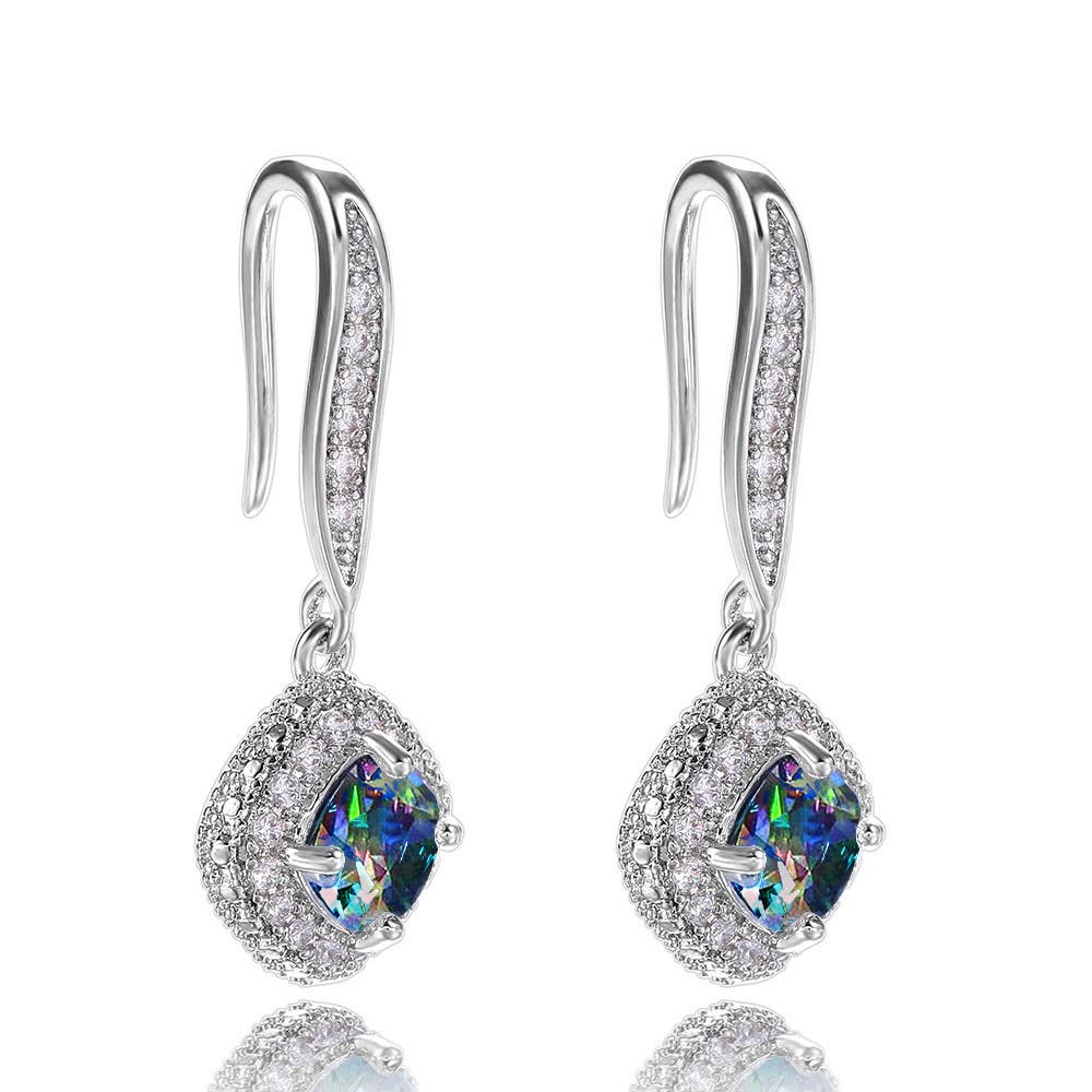 Cubic Zirconia Diamond Pendant Earrings: White