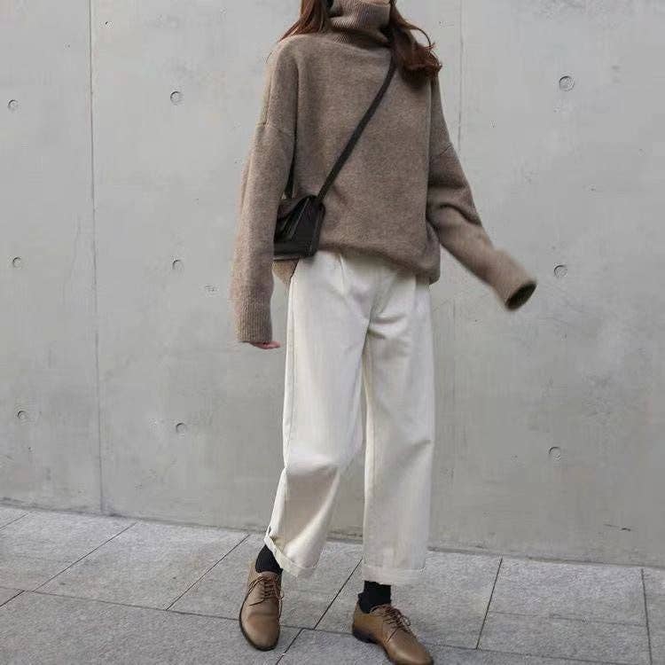 Chic HighNeck Knit Sweater FallWinter Style: Crisp White / One Size Fits Most.
