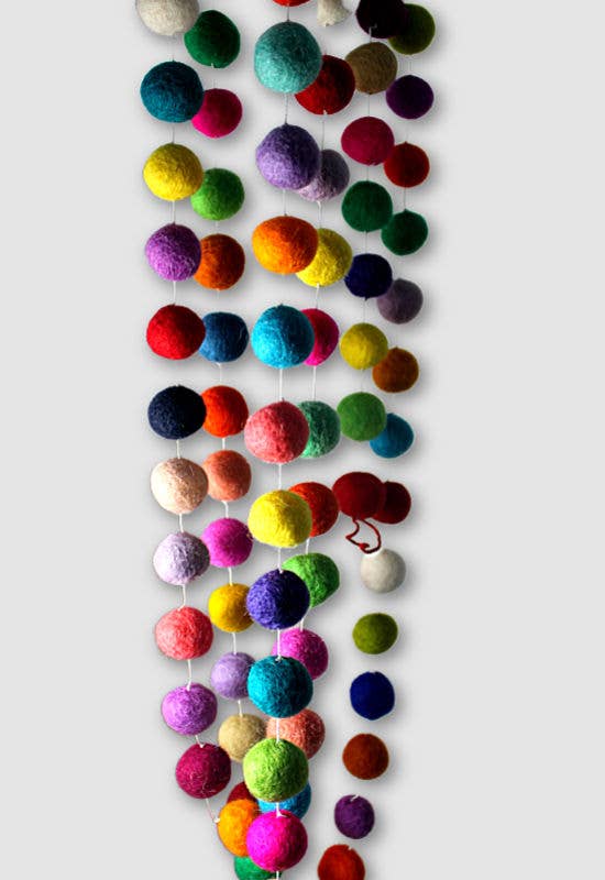 Handfelted Ball Garland: Multi Rainbow