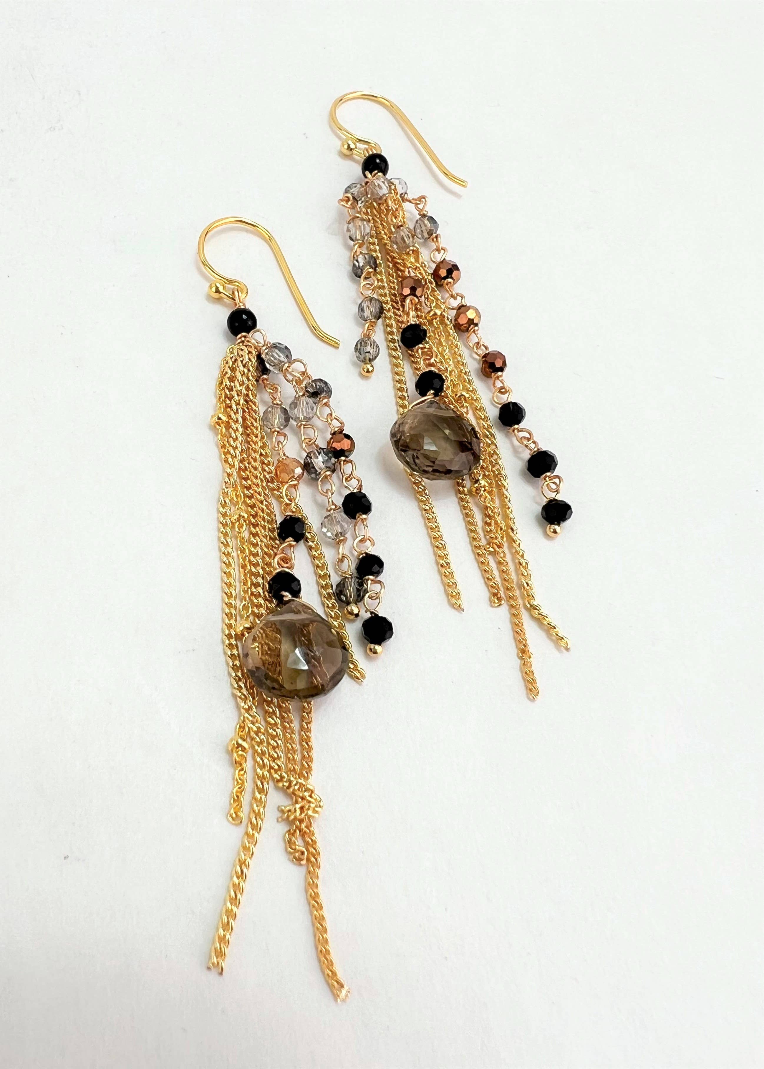 Thai Crystal Fringe Earrings: Green