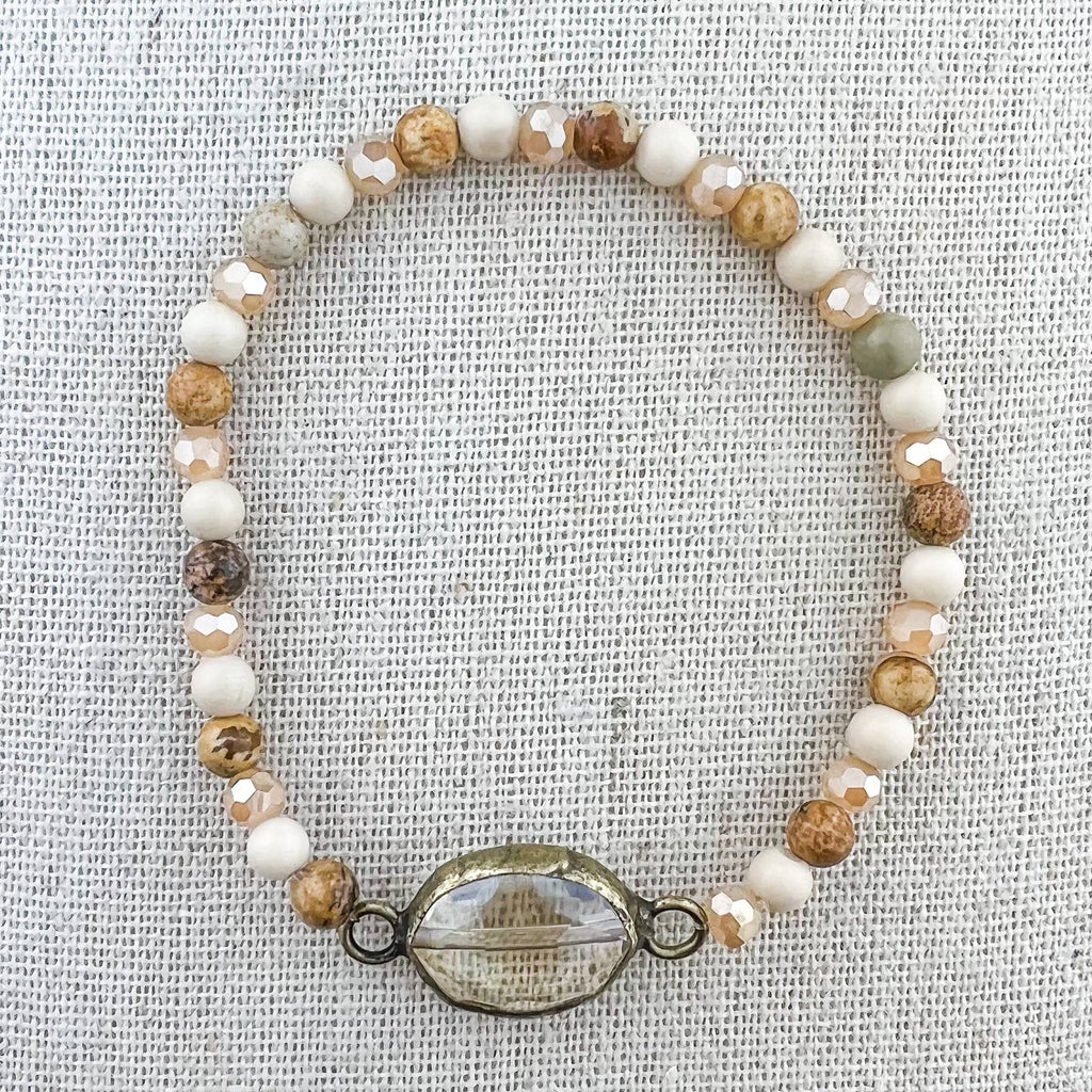 Oval Crystal Stretch Bracelet: Sunrise Jasper Mix