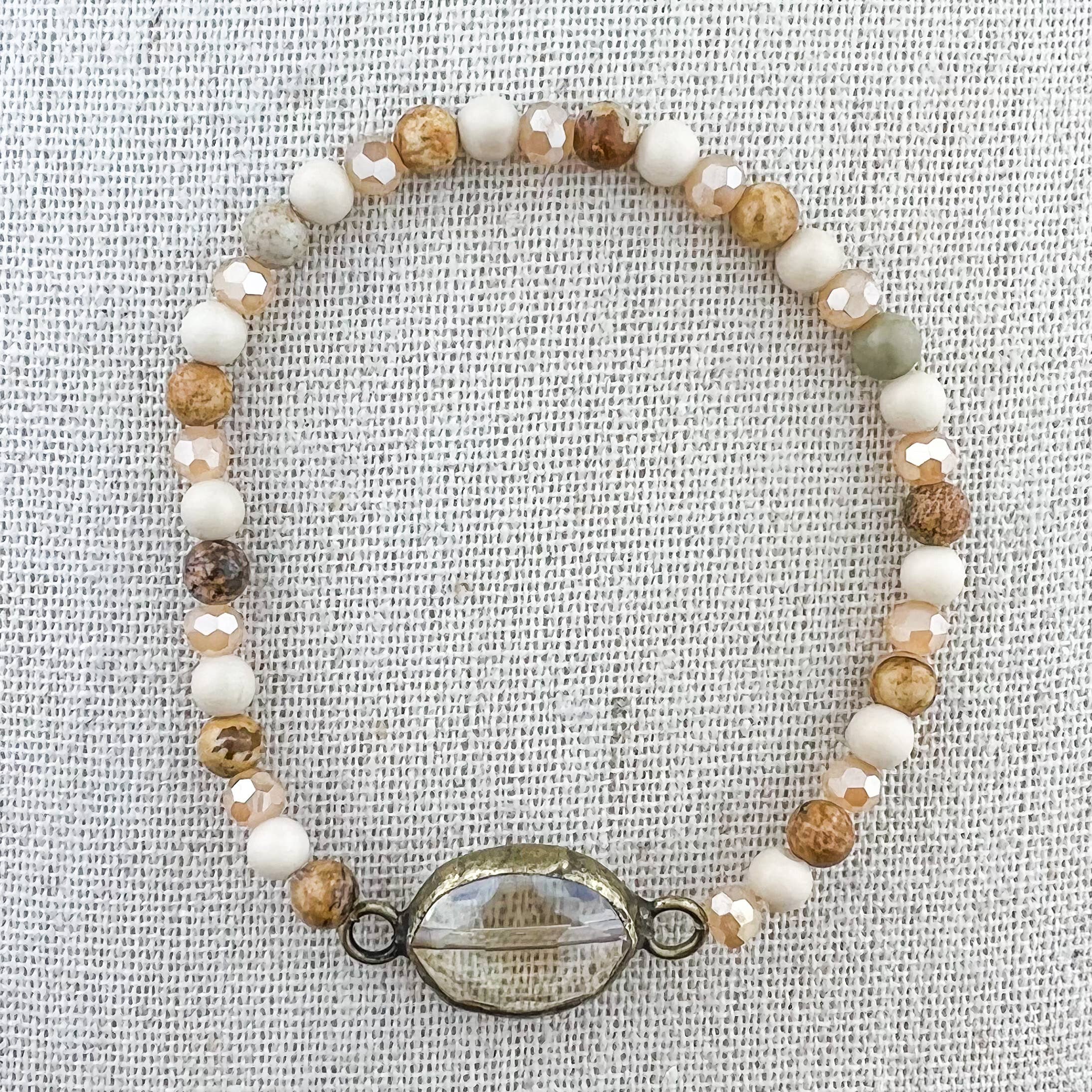 Oval Crystal Stretch Bracelet: Sunrise Jasper Mix