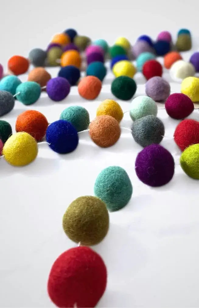 Handfelted Ball Garland: Multi Rainbow