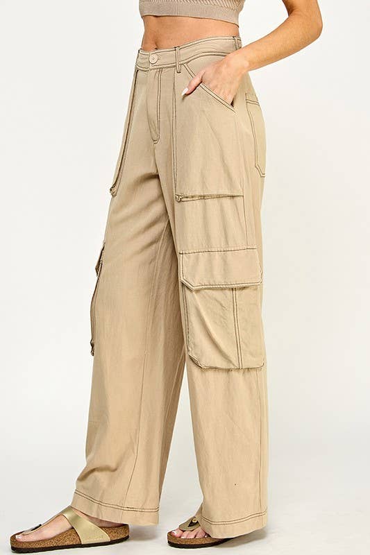 STRAIGHT CARGO PANTS: Beige / Large