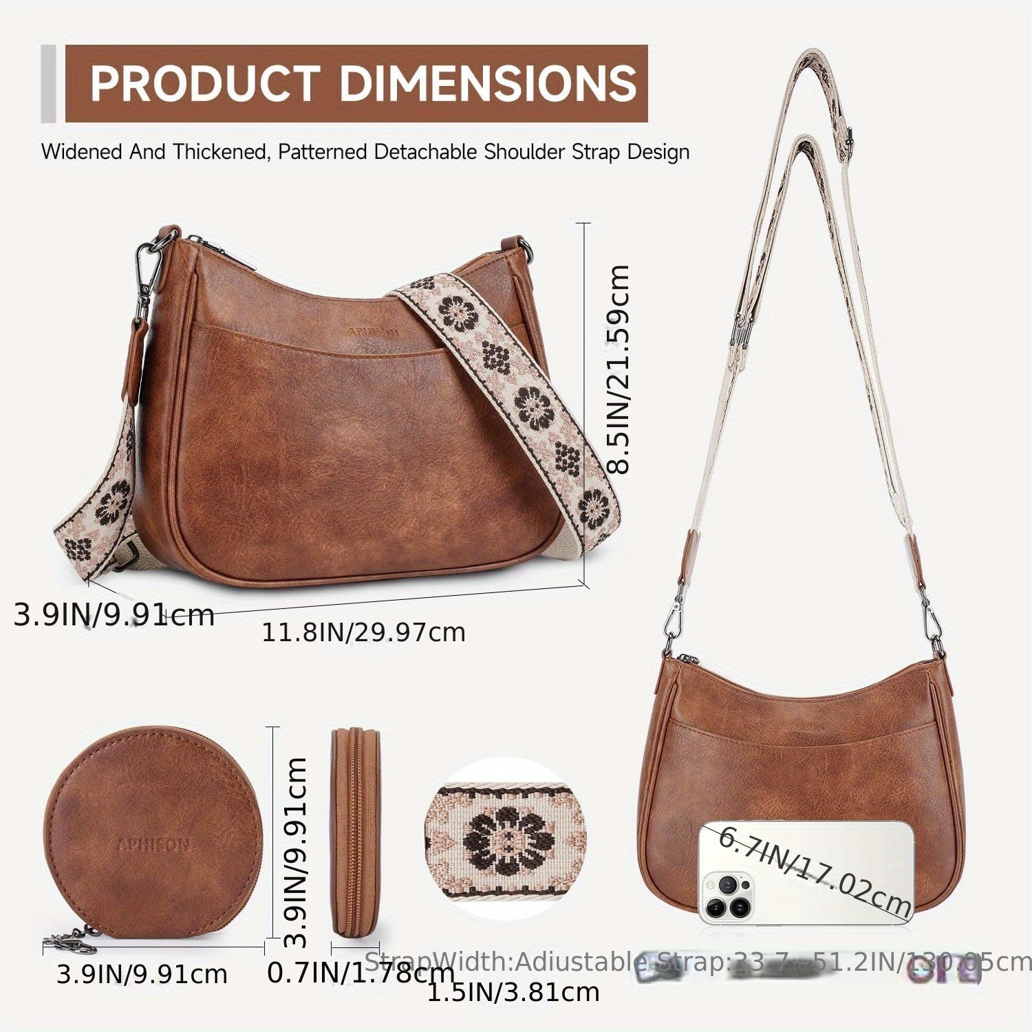 Vintage Crossbody Bag Chic Shoulder Purse Adjustable Strap — product image