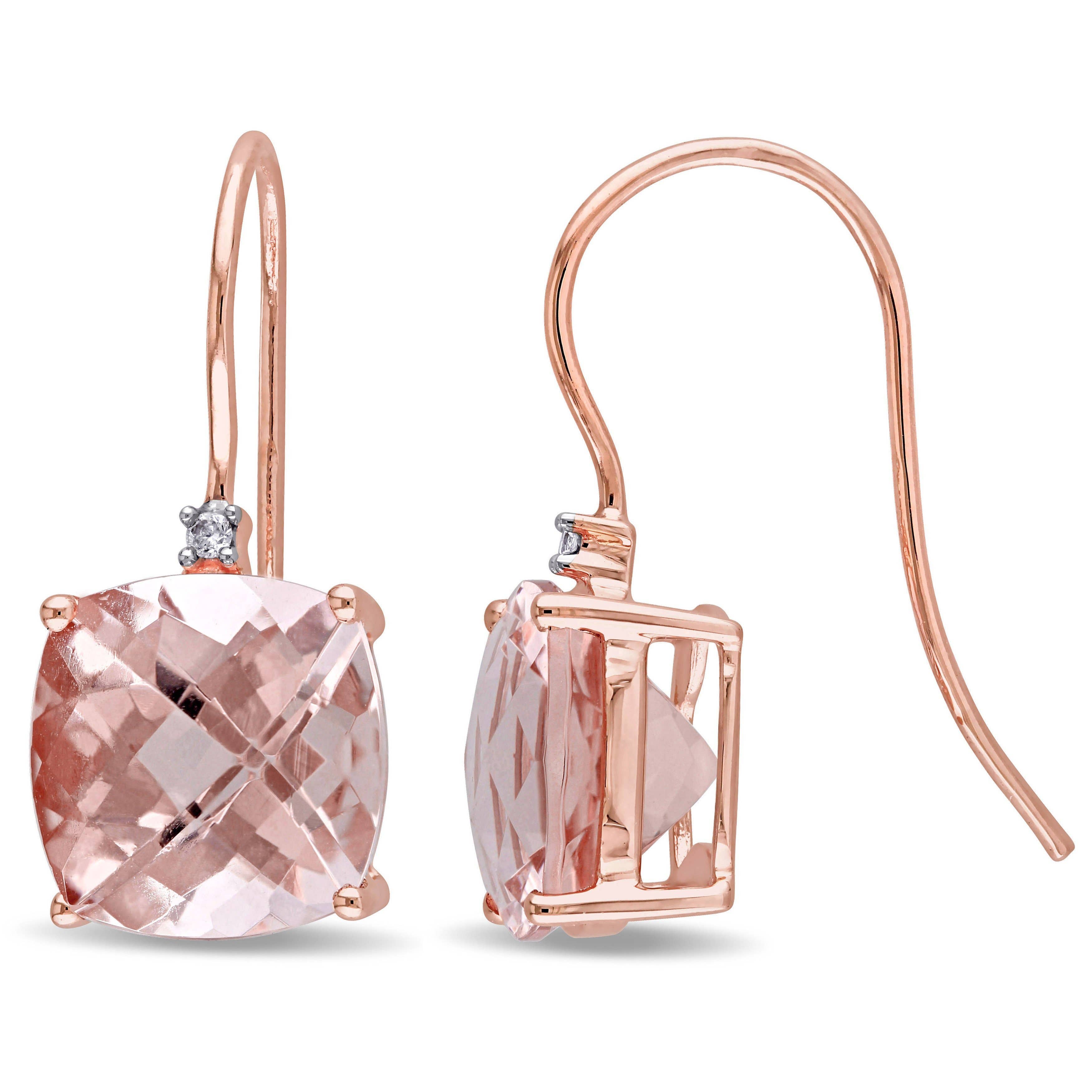 Morganite Gemstone Dangling Earrings in 14K Rose Gold: Circular