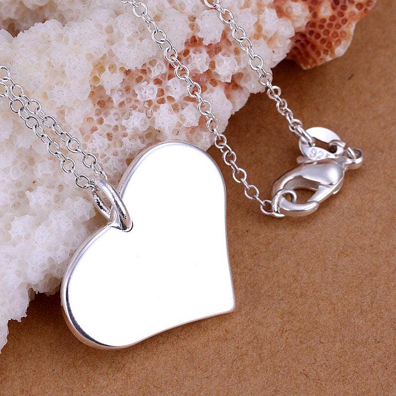 18K White Gold Plated Symetrical Heart Necklace
