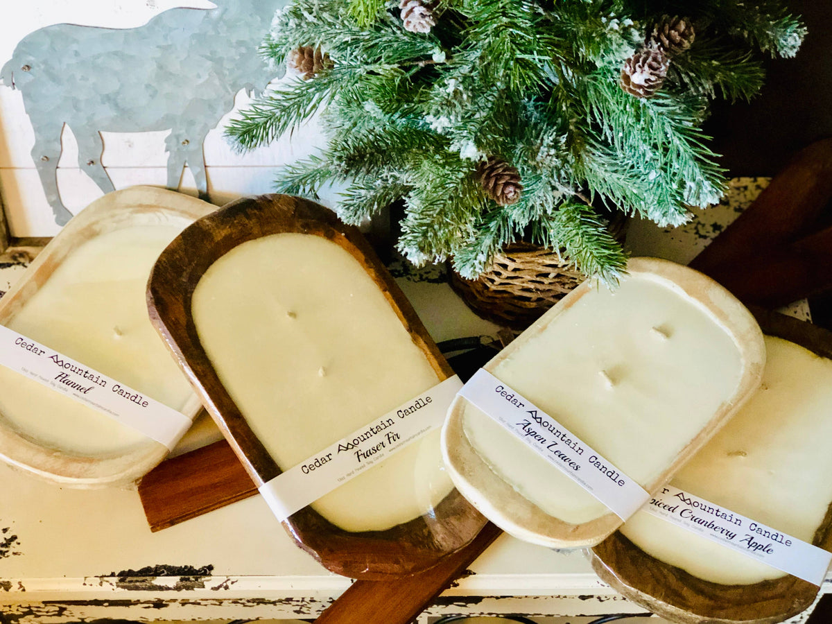 Winter & Holiday 3 Wick Dough Bowl Soy Candles: Natural Wood / Christmas Hearth