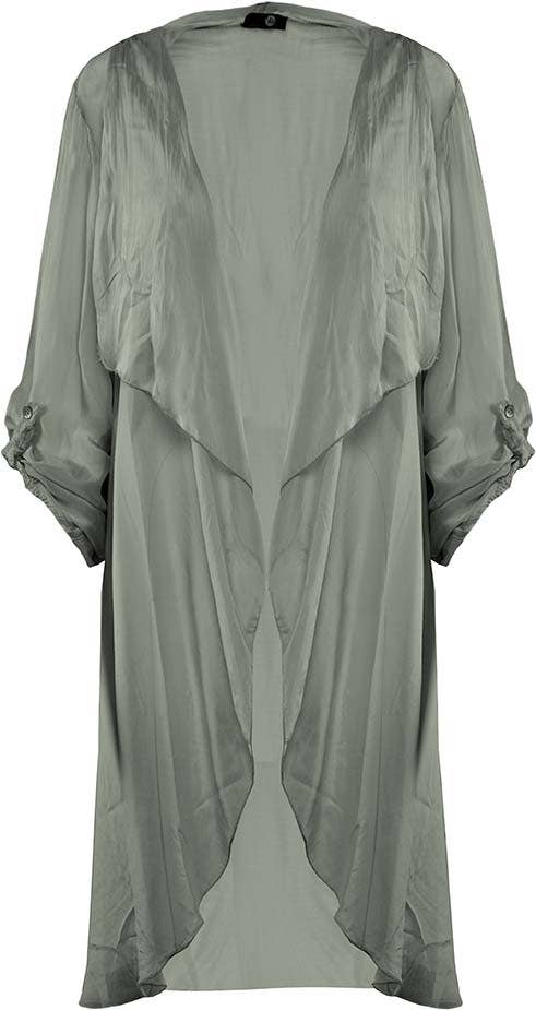 Luna Jacket - Lightweight Cascading Front Jacket: JEANS / 70% Viscose 30% SIlk / S