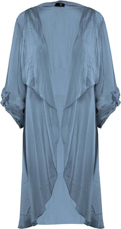 Luna Jacket - Lightweight Cascading Front Jacket: JEANS / 70% Viscose 30% SIlk / S