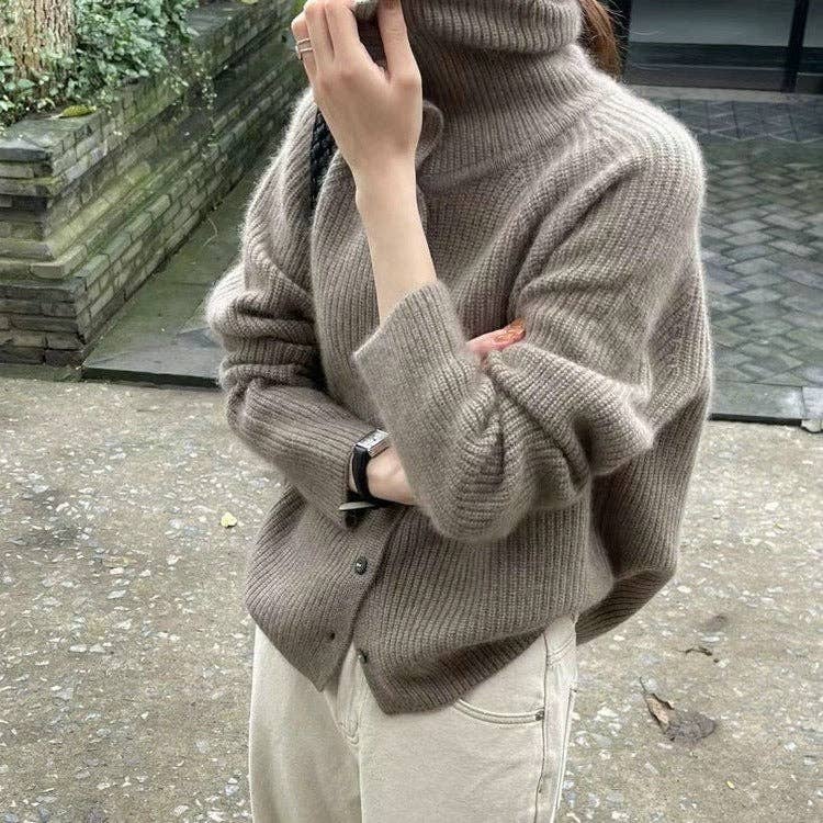 Vintage Knit Cardigan Chic Cozy European Style: Off White / One Size.