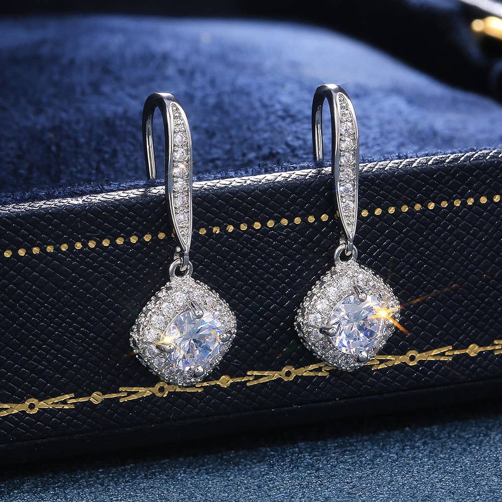Cubic Zirconia Diamond Pendant Earrings: White