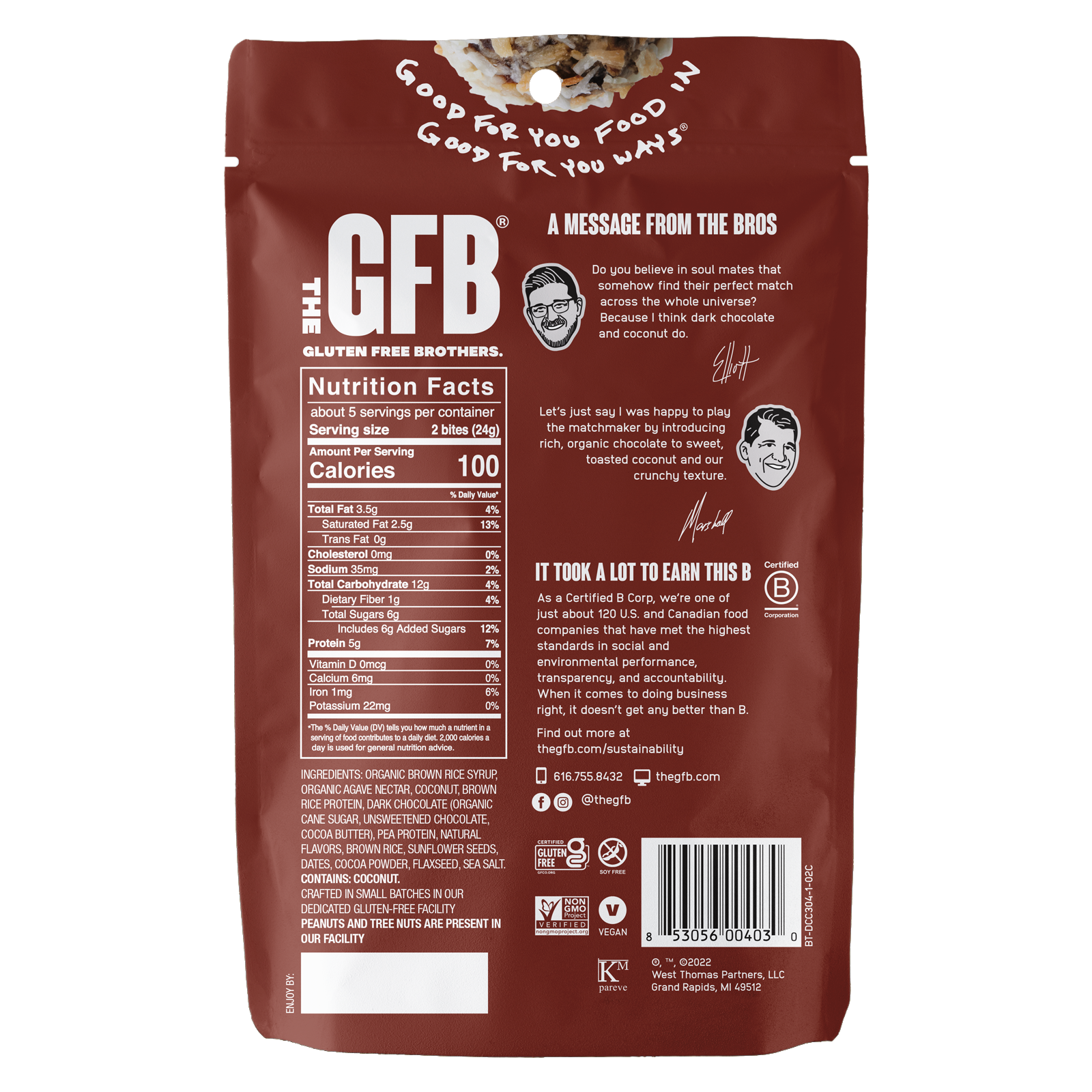 The GFB: Dark Chocolate Coconut Gluten Free Protein Bites 6 pck — product image