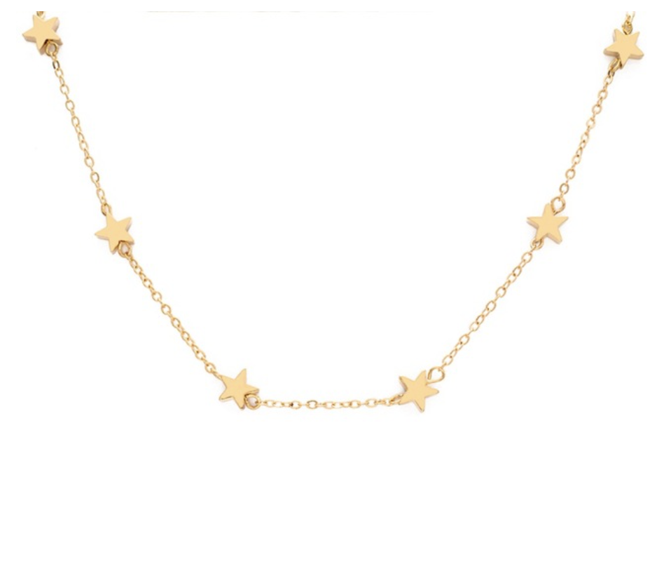 Silver and Gold Star Choker Necklaces: Gold