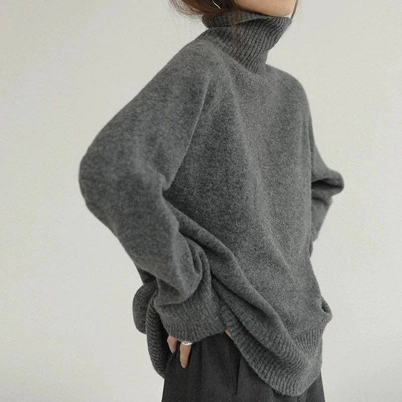 Chic HighNeck Knit Sweater FallWinter Style: Crisp White / One Size Fits Most.