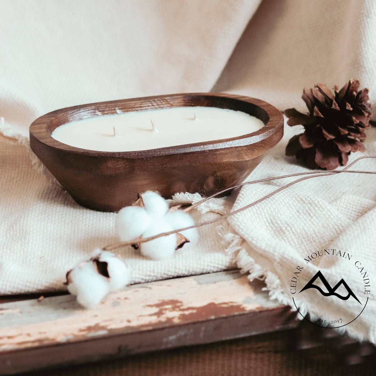 Fall Candle Scents - 3 Wick Dough Bowl Candle 13 oz: Natural Wood / Blueberry Pumpkin