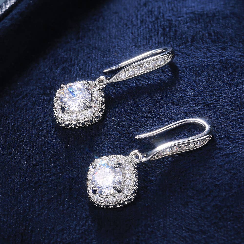 Cubic Zirconia Diamond Pendant Earrings: White