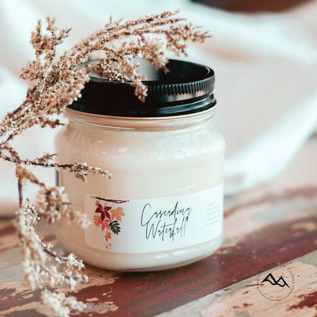 Fall Leaves Mason Jar Soy Candle - Choose Size and Scent — product image